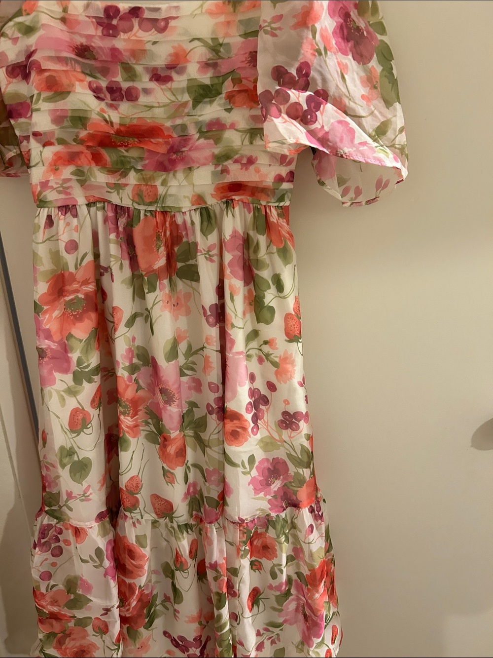 Abercrombie & Fitch Girls Floral Puff-Sleeve Dress - Pink, Coral & Green